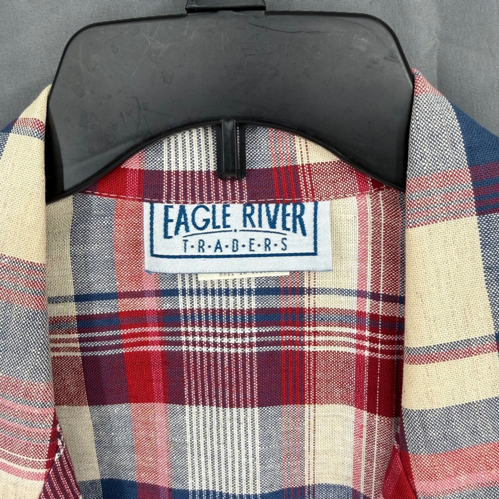 Eagle River Traders Blazer Wmn 14 Red Plaid Cotton Linenโ Single Button USA Made - Picture 4 of 14